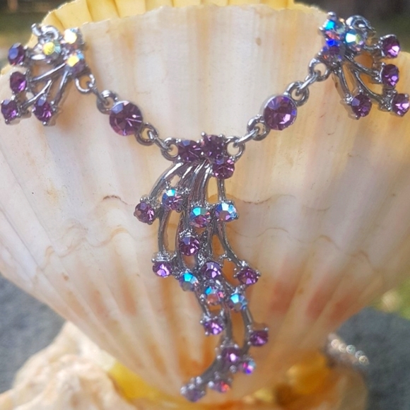 💜 Purple rhinestone tears necklace - Picture 1 of 9